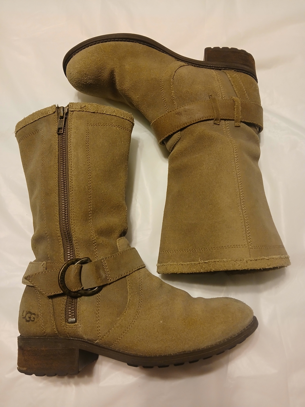 UGG Women's Tan Suede Mid-Calf Buckle Boots